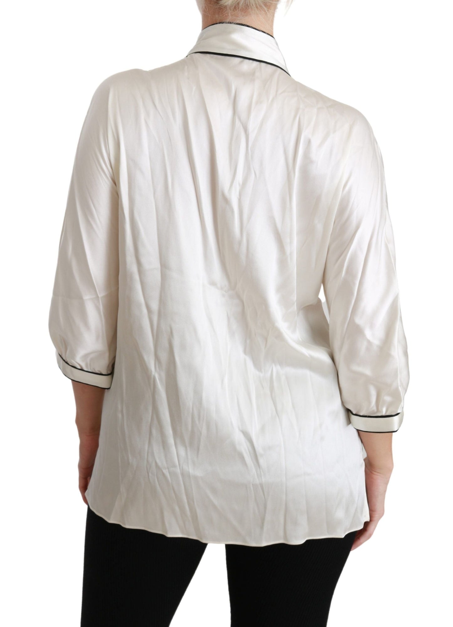Dolce & Gabbana Beige 3/4 Sleeve Shirt Blouse Silk Women's Top