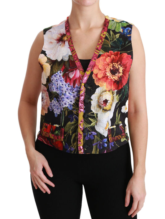 Dolce & Gabbana Multicolor Floral Sleeveless Waistcoat Top Women's Vest