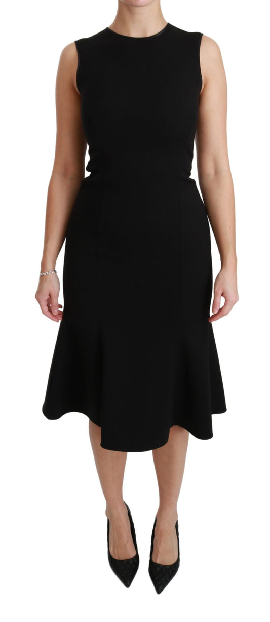 Dolce & Gabbana Black Fit Flare Wool Stretch Sheath Women's Dress