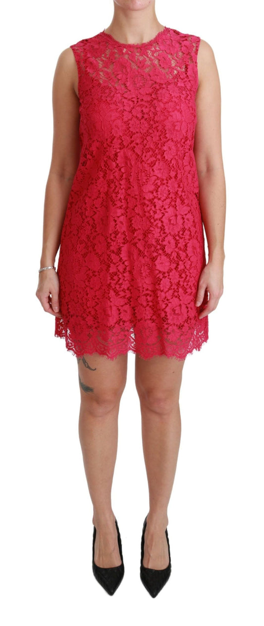 Dolce & Gabbana Pink Floral Lace Shift Gown Mini Women's Dress