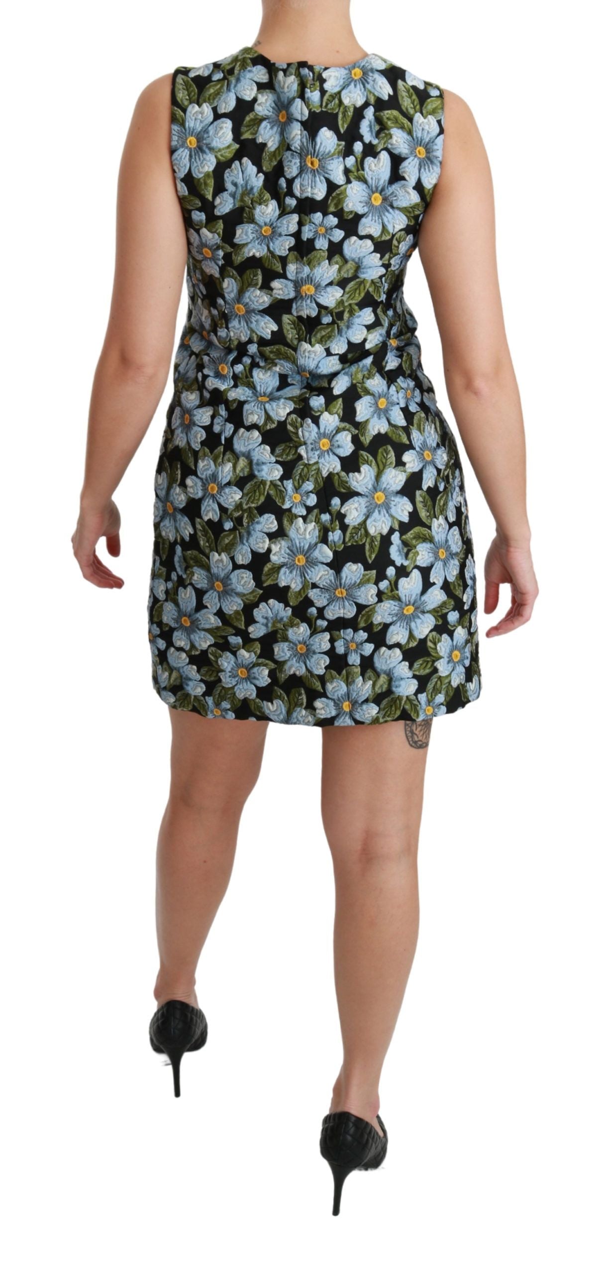 Dolce & Gabbana Blue Floral Brocade Gown Shift Women's Dress