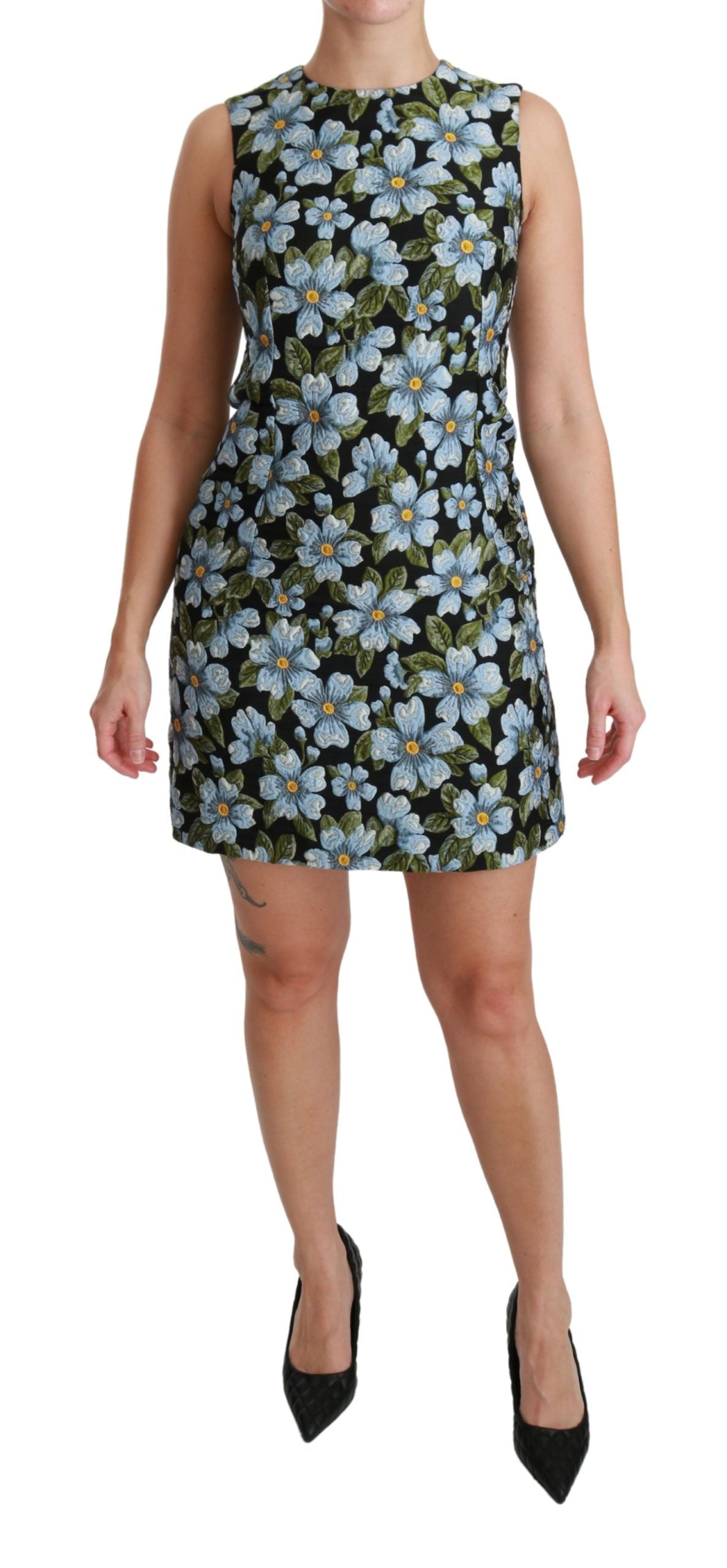 Dolce & Gabbana Blue Floral Brocade Gown Shift Women's Dress