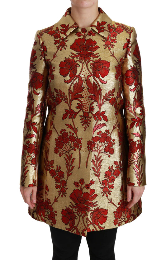 Dolce & Gabbana Red Gold Floral Brocade Cape Coat Women's Jacket