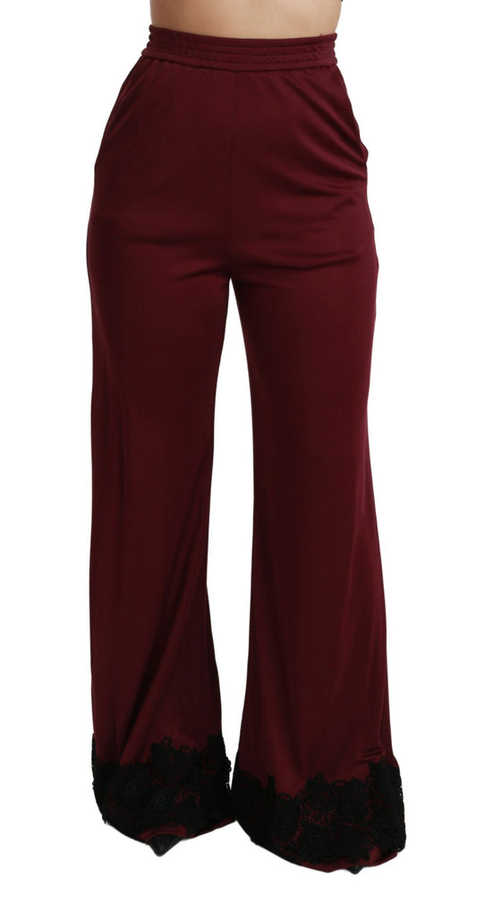 Dolce & Gabbana Black Lace High Waist Wide Leg Maroon  Women's Pants