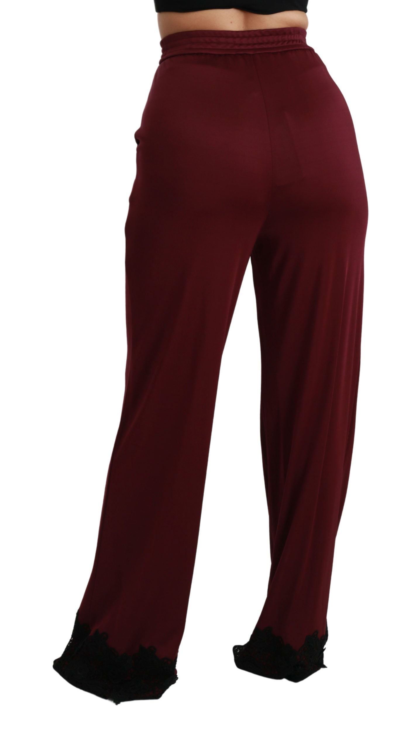 Dolce & Gabbana Black Lace High Waist Wide Leg Maroon  Women's Pants