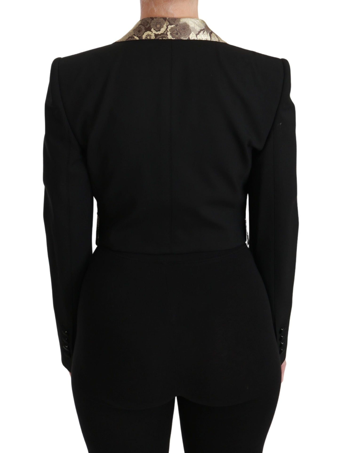 Dolce & Gabbana Black Jacquard Vest Blazer Coat Wool Women's Jacket