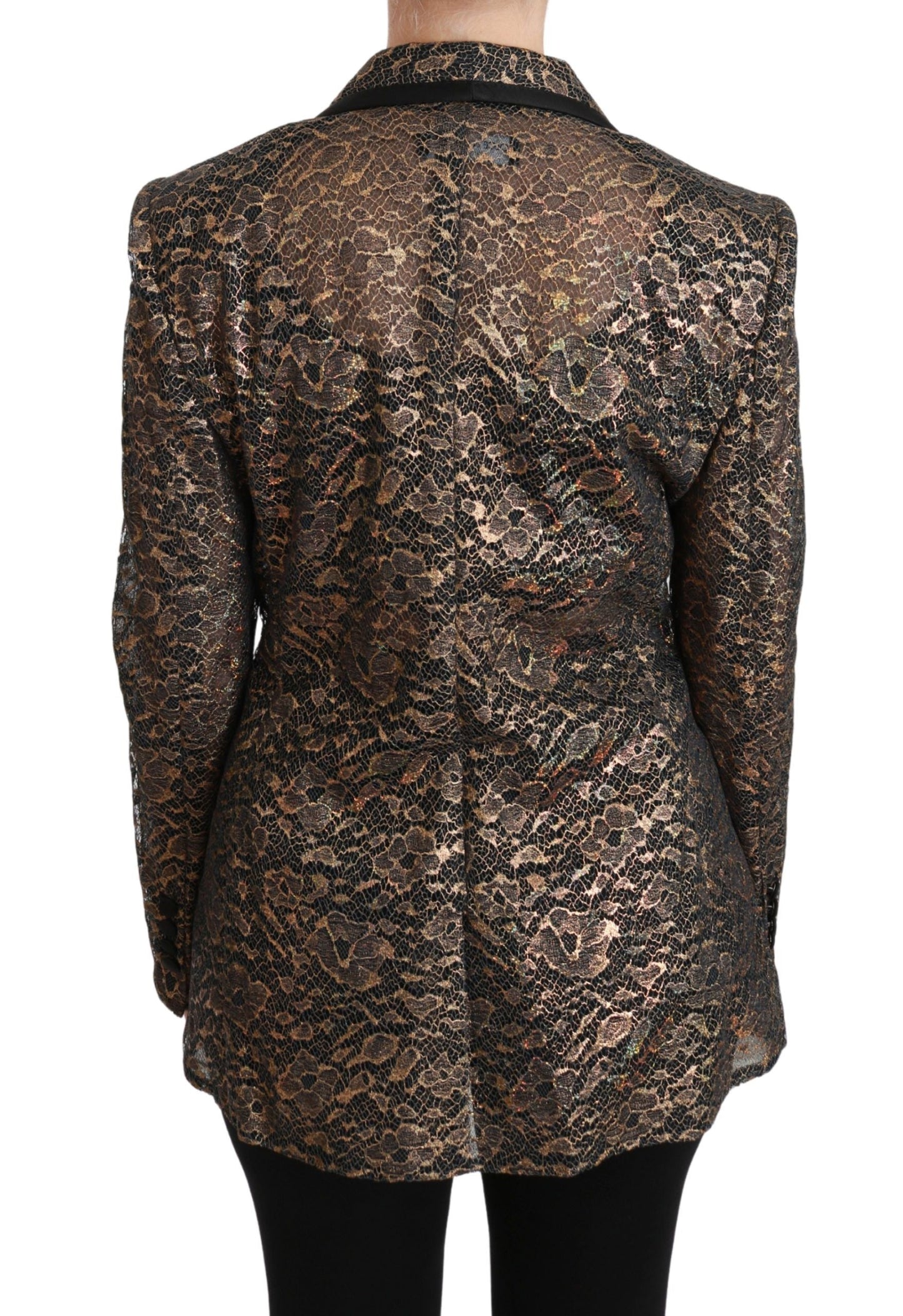 Dolce & Gabbana Gold Black Lace Blazer Coat Floral Women's Jacket