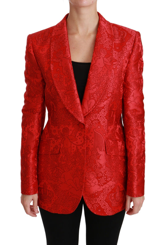 Dolce & Gabbana Red Floral Angel Blazer Coat Women's Jacket