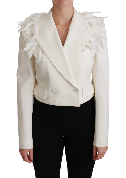 Dolce & Gabbana White Double Breasted Coat Wool Women's Jacket