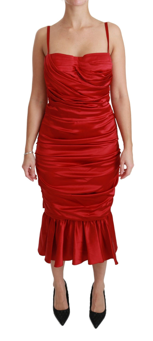 Dolce & Gabbana Red Silk Stretch Mermaid Bodycon Women's Dress