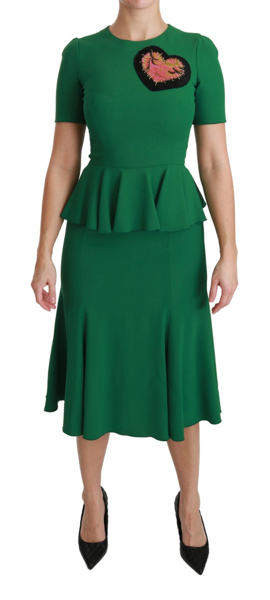 Dolce & Gabbana Green Heart Patch Mermaid Midi Viscose Women's Dress