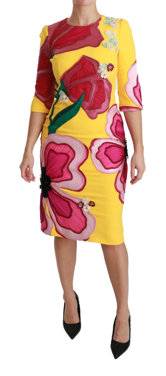 Dolce & Gabbana Yellow Floral Crystal Bodycon Sheath Women's Dress