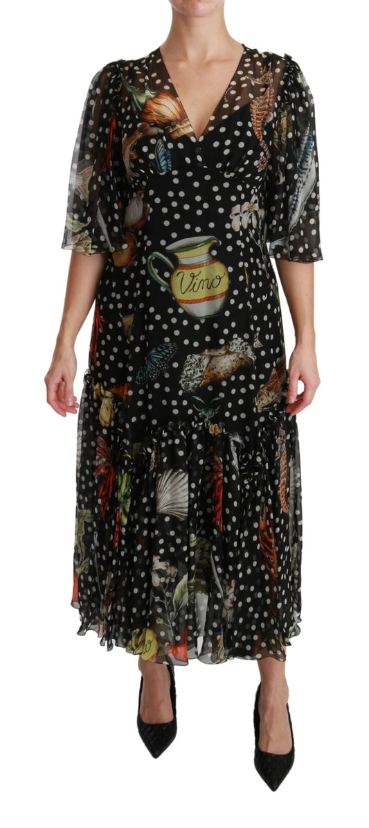 Dolce & Gabbana Black Sea Fish Sicily A-line Shift Women's Dress