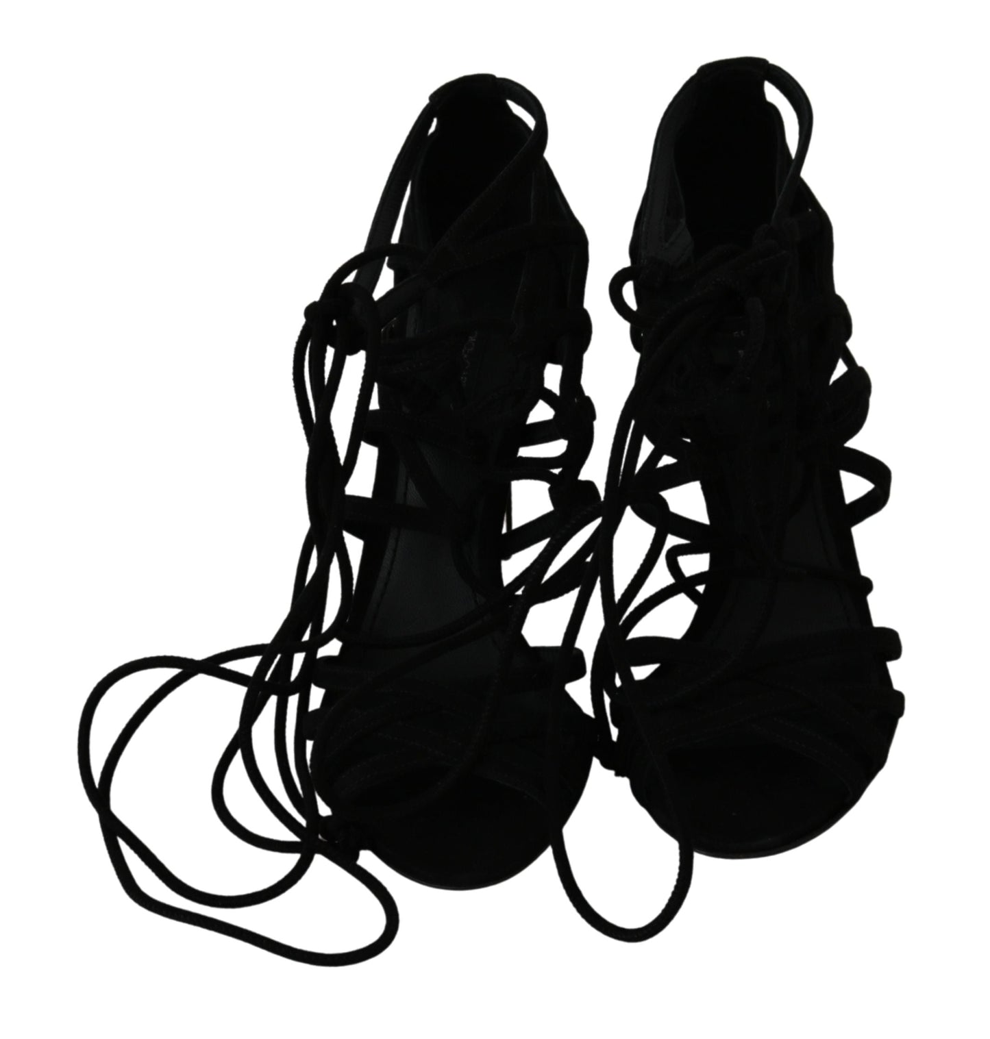 Dolce & Gabbana Black Suede Strap Stilettos Shoes Women's Sandals