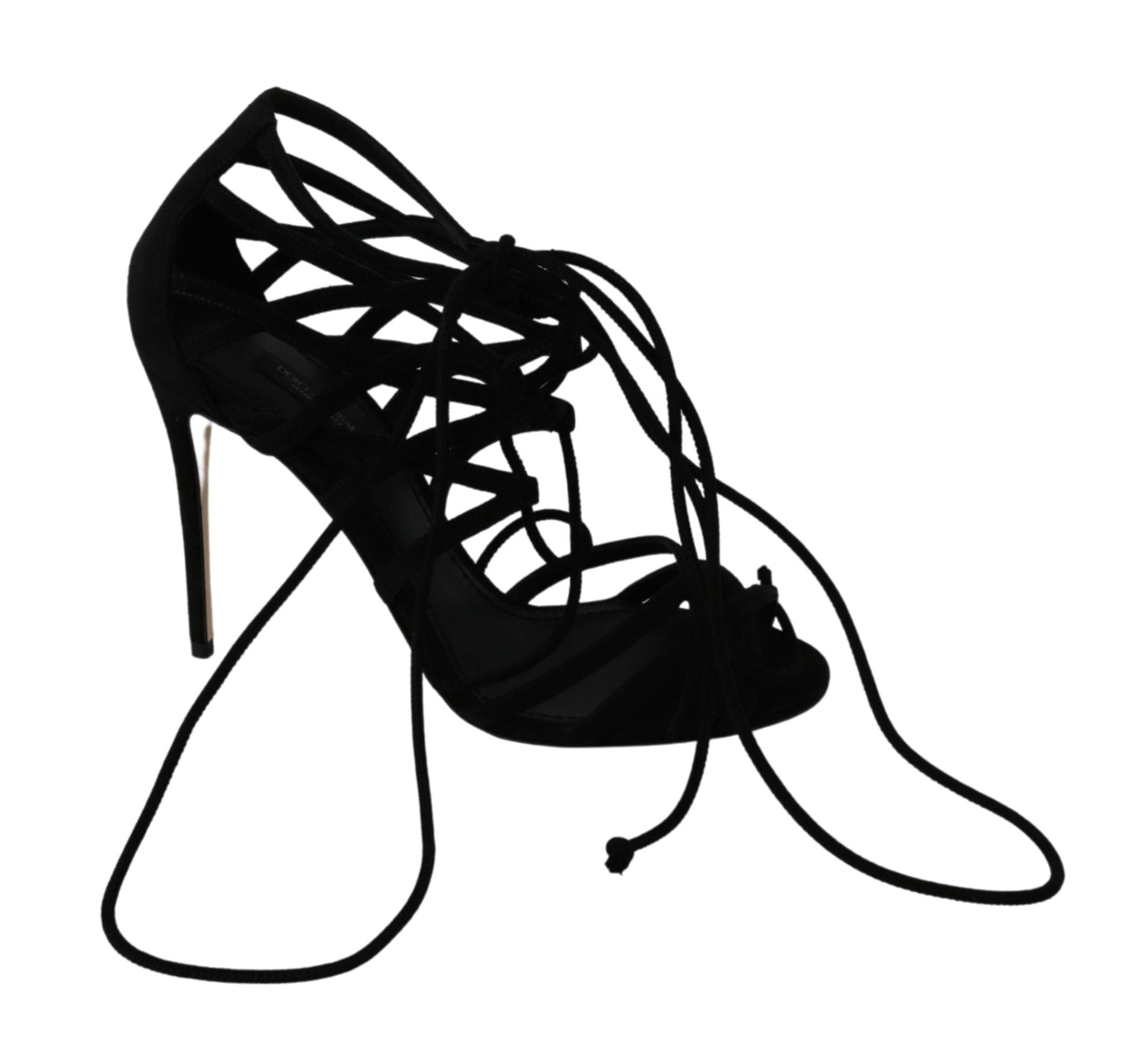 Dolce & Gabbana Black Suede Strap Stilettos Shoes Women's Sandals