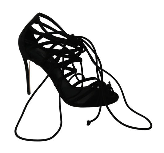 Dolce & Gabbana Black Suede Strap Stilettos Shoes Women's Sandals