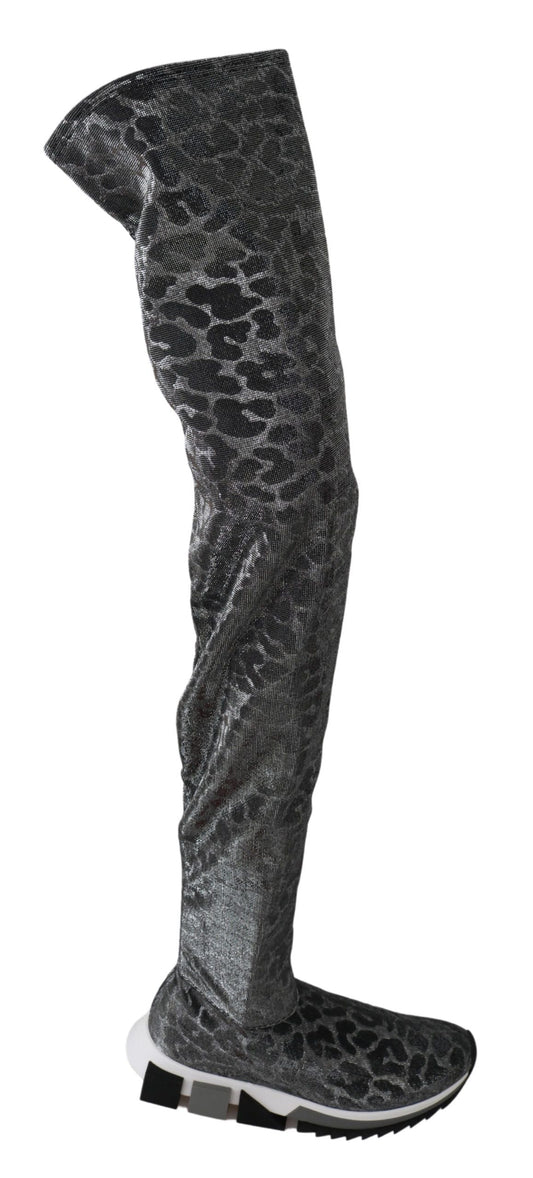 Dolce & Gabbana Gray Leopard High Top Sneakers Booties Women's Shoes
