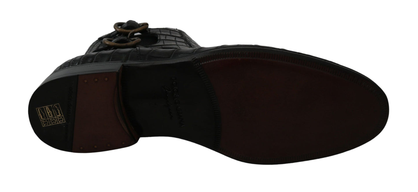 Dolce & Gabbana Black Crocodile Leather Derby Boots Men's Shoes