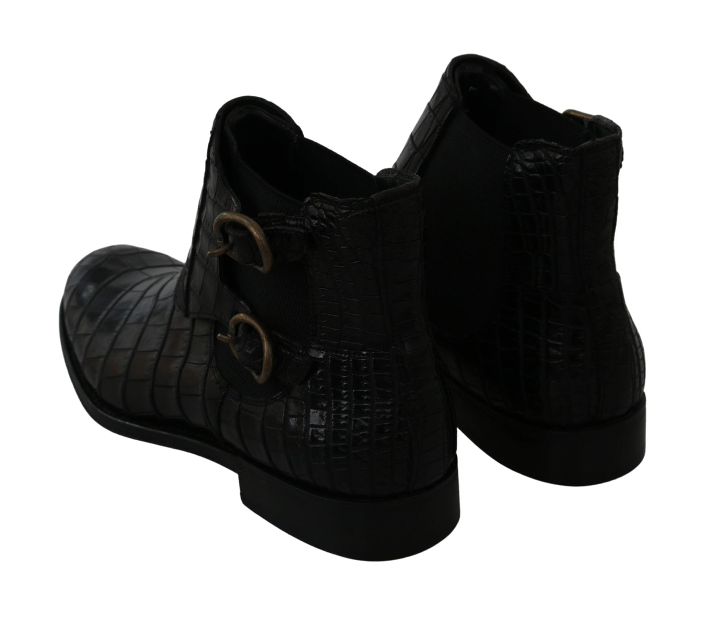 Dolce & Gabbana Black Crocodile Leather Derby Boots Men's Shoes