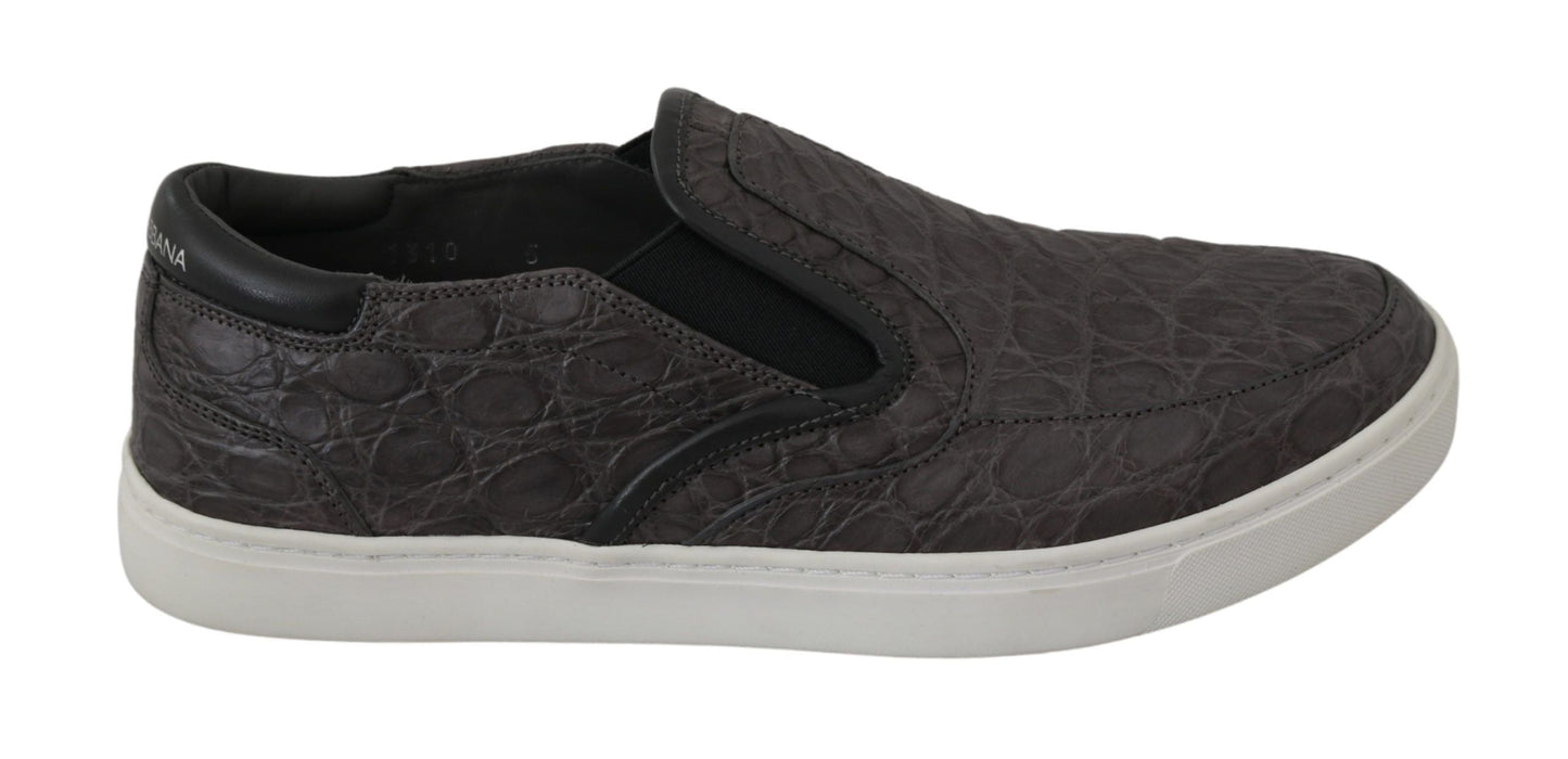 Dolce & Gabbana Gray Leather Flat Caiman Mens Loafers Men's Shoes