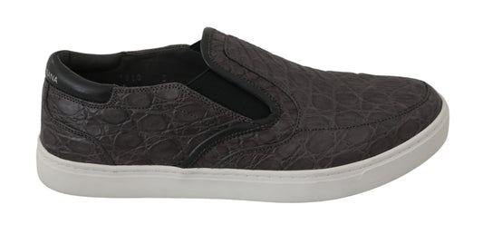 Dolce & Gabbana Gray Leather Flat Caiman Mens Loafers Men's Shoes