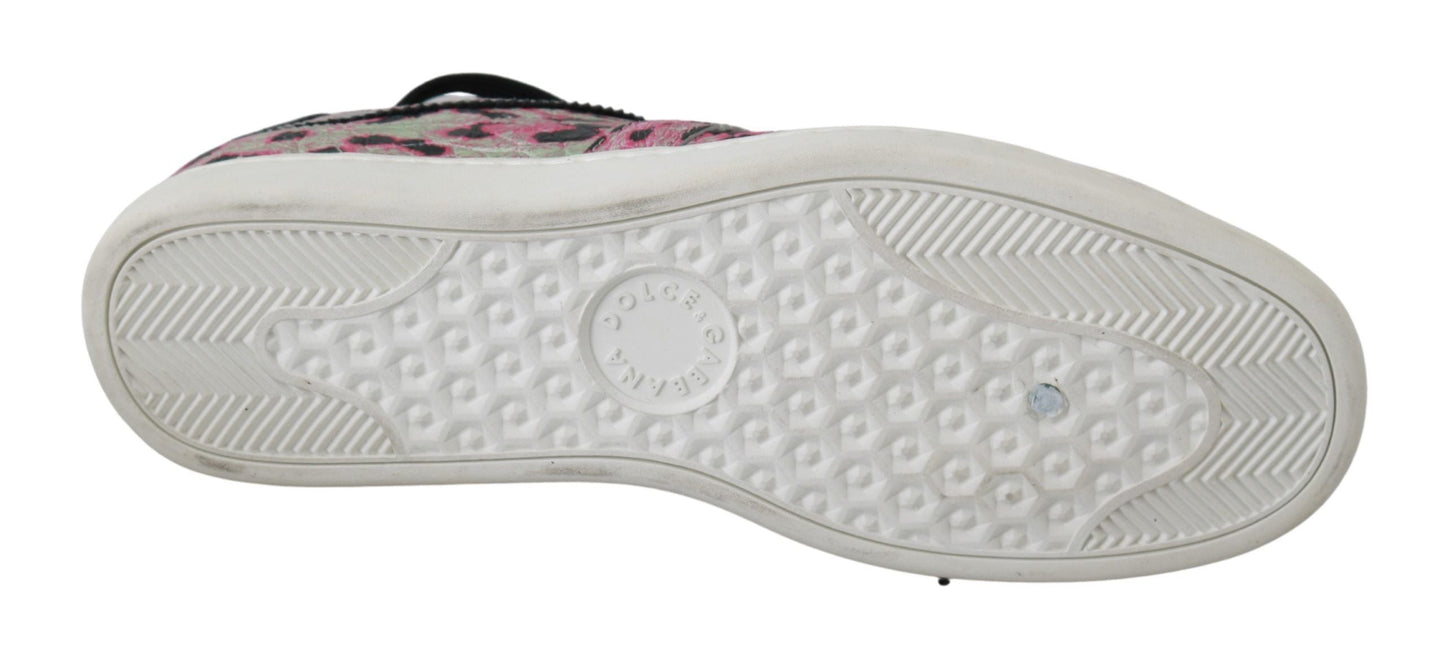 Dolce & Gabbana Pink Leopard Print Training Leather Flat Women's Sneakers