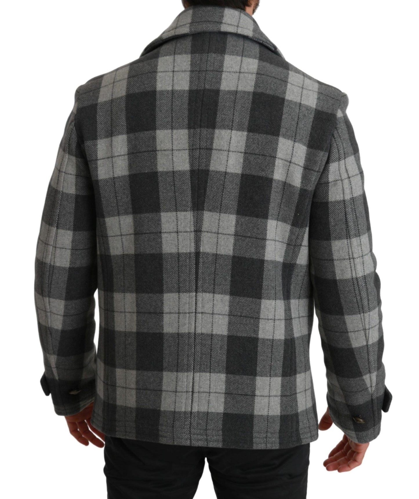Dolce & Gabbana Gray Check Wool Cashmere Coat Men's Jacket