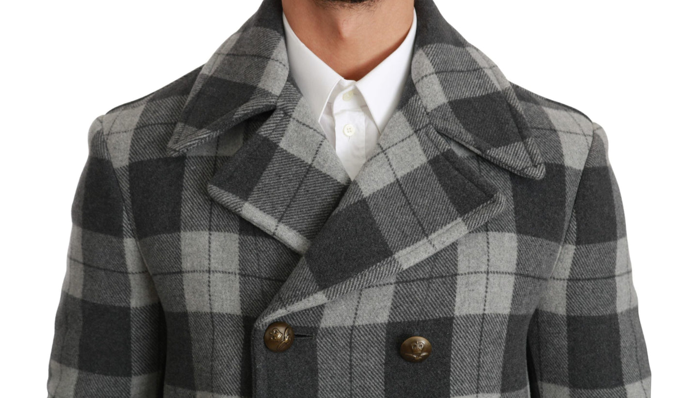 Dolce & Gabbana Gray Check Wool Cashmere Coat Men's Jacket