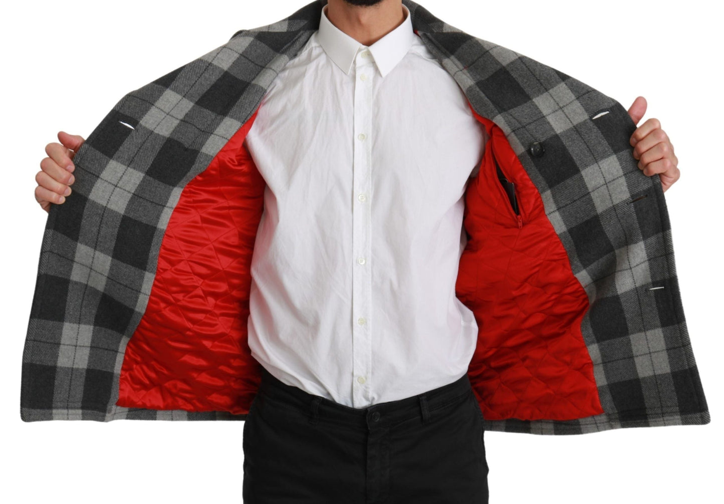 Dolce & Gabbana Gray Check Wool Cashmere Coat Men's Jacket