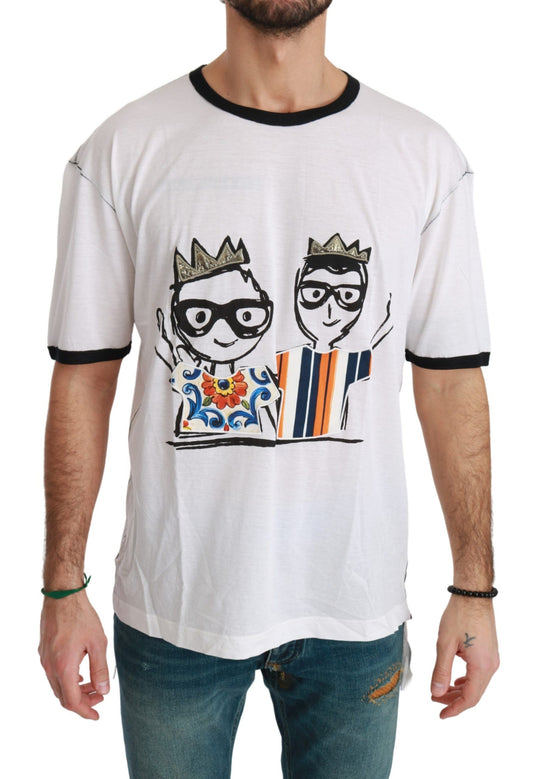 Dolce & Gabbana White Men Print #dgfamily Cotton Men's T-shirt