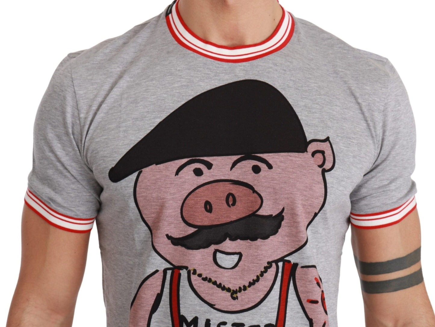 Dolce & Gabbana Gray Cotton Top 2019 Year of the Pig Men's T-shirt