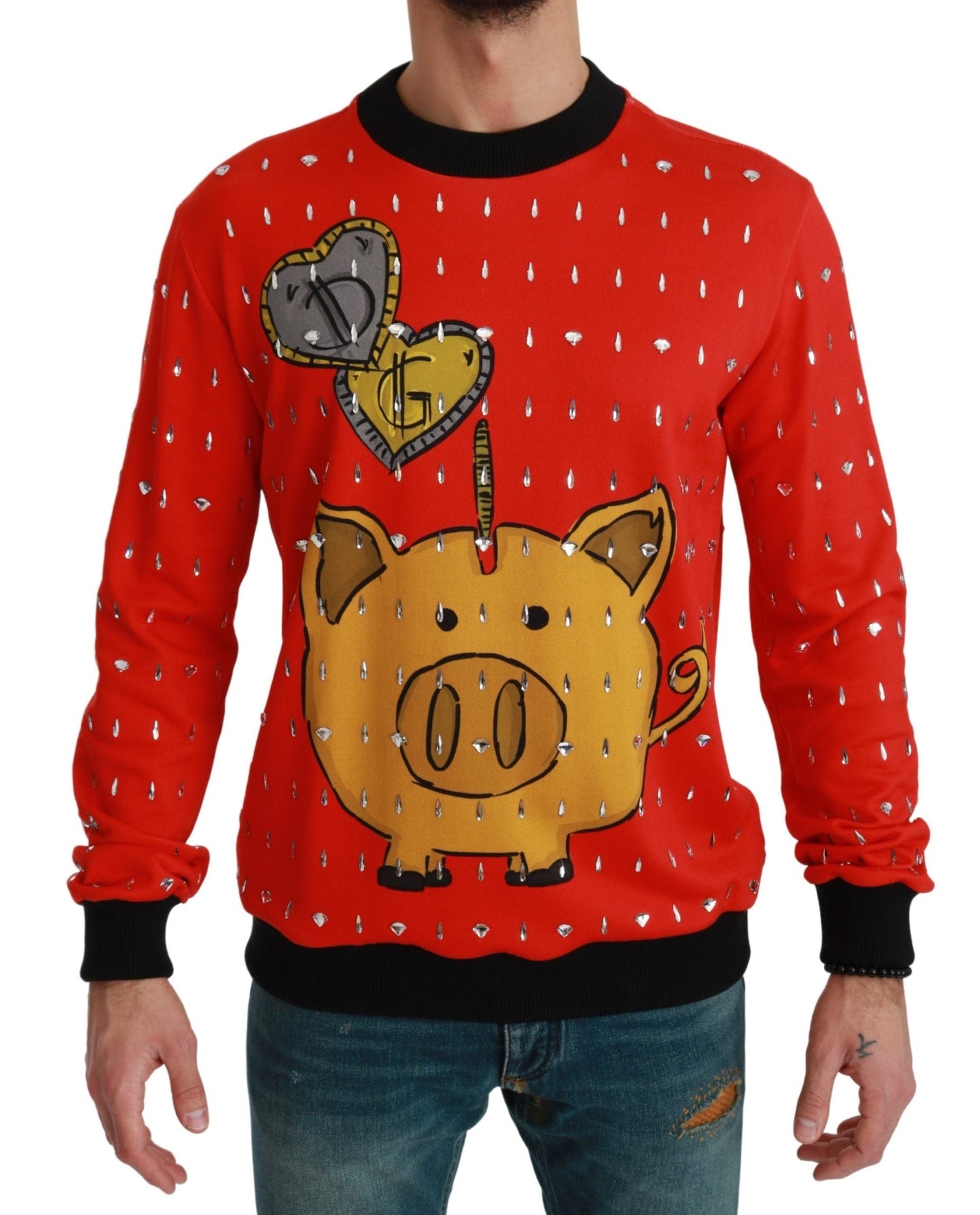 Dolce & Gabbana Red Crystal Pig of the Year Men's Sweater