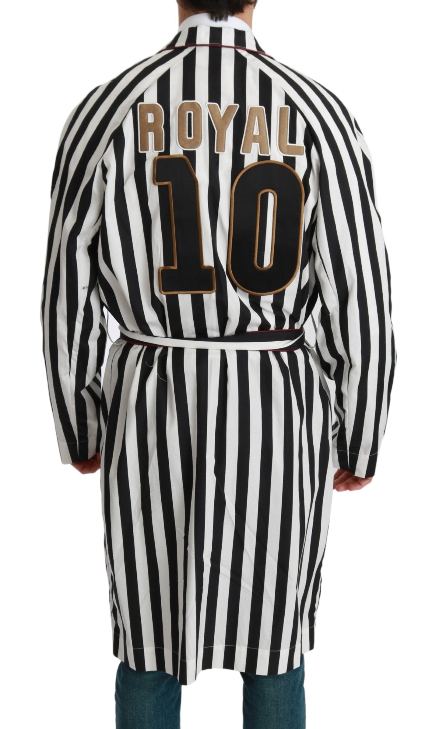 Dolce & Gabbana Black Coat Nightgown  White Cotton Men's Robe