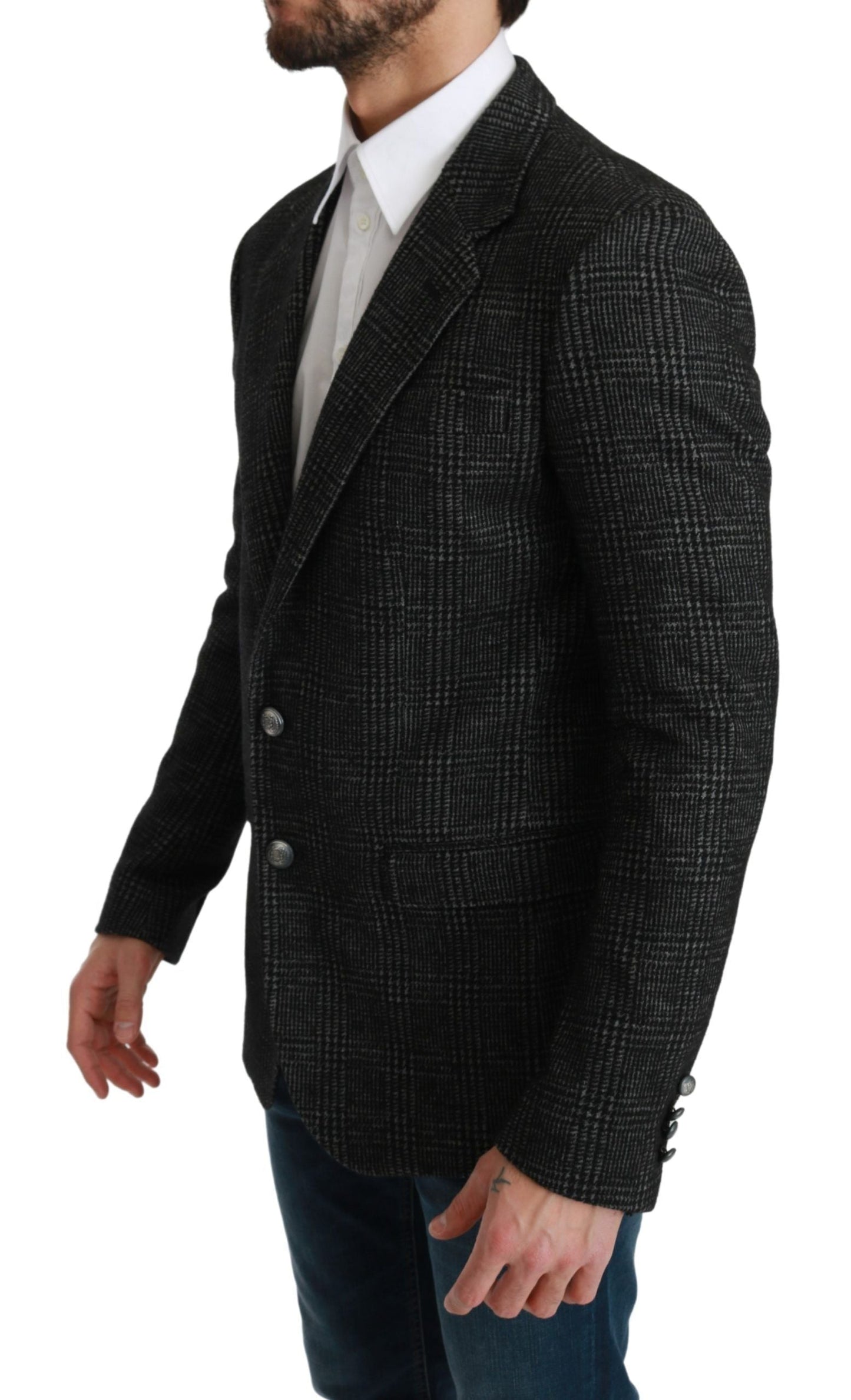 Dolce & Gabbana Gray Plaid Check Slim Fit Jacket Men's Blazer