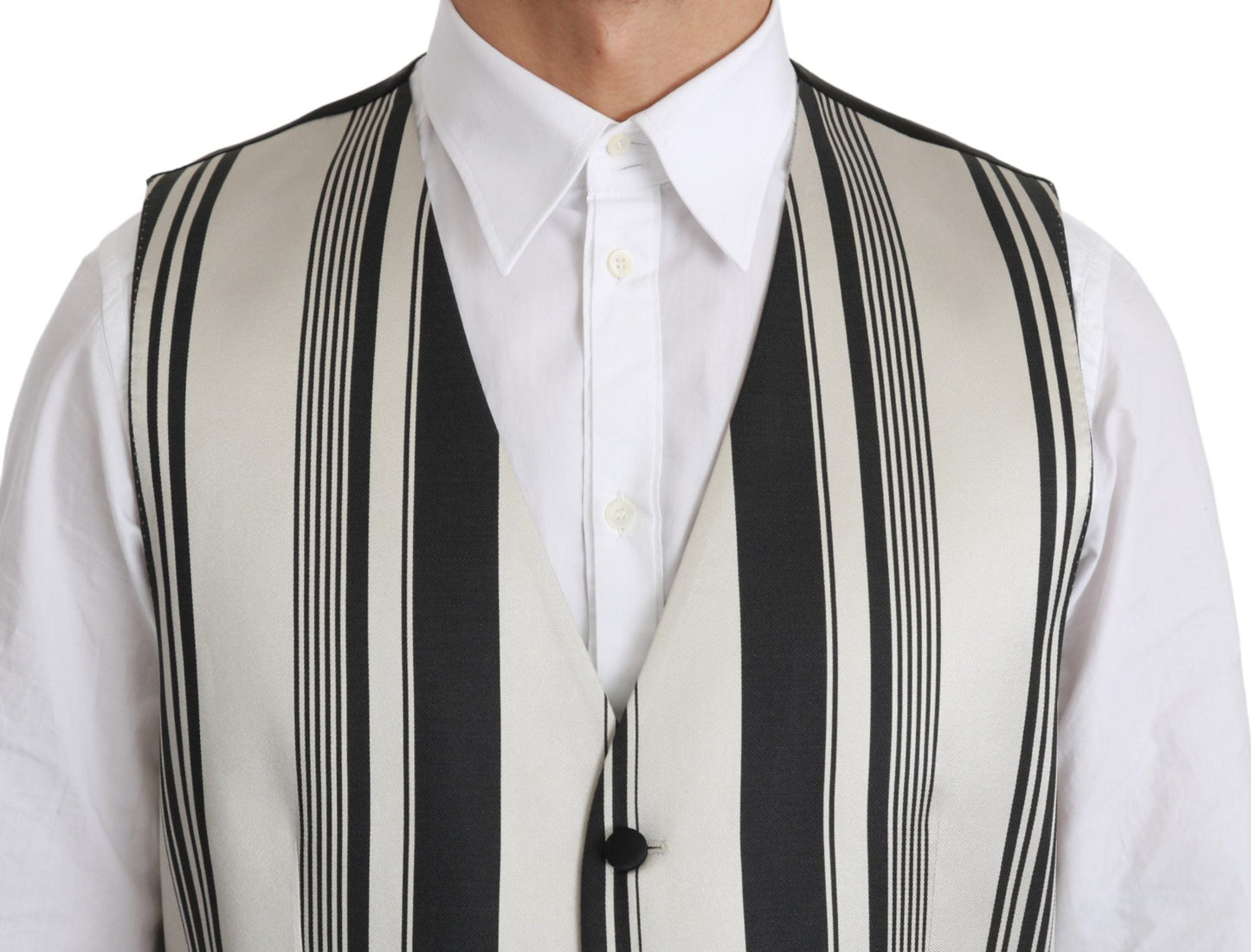 Dolce & Gabbana White Black Stripes Waistcoat Formal Men's Vest
