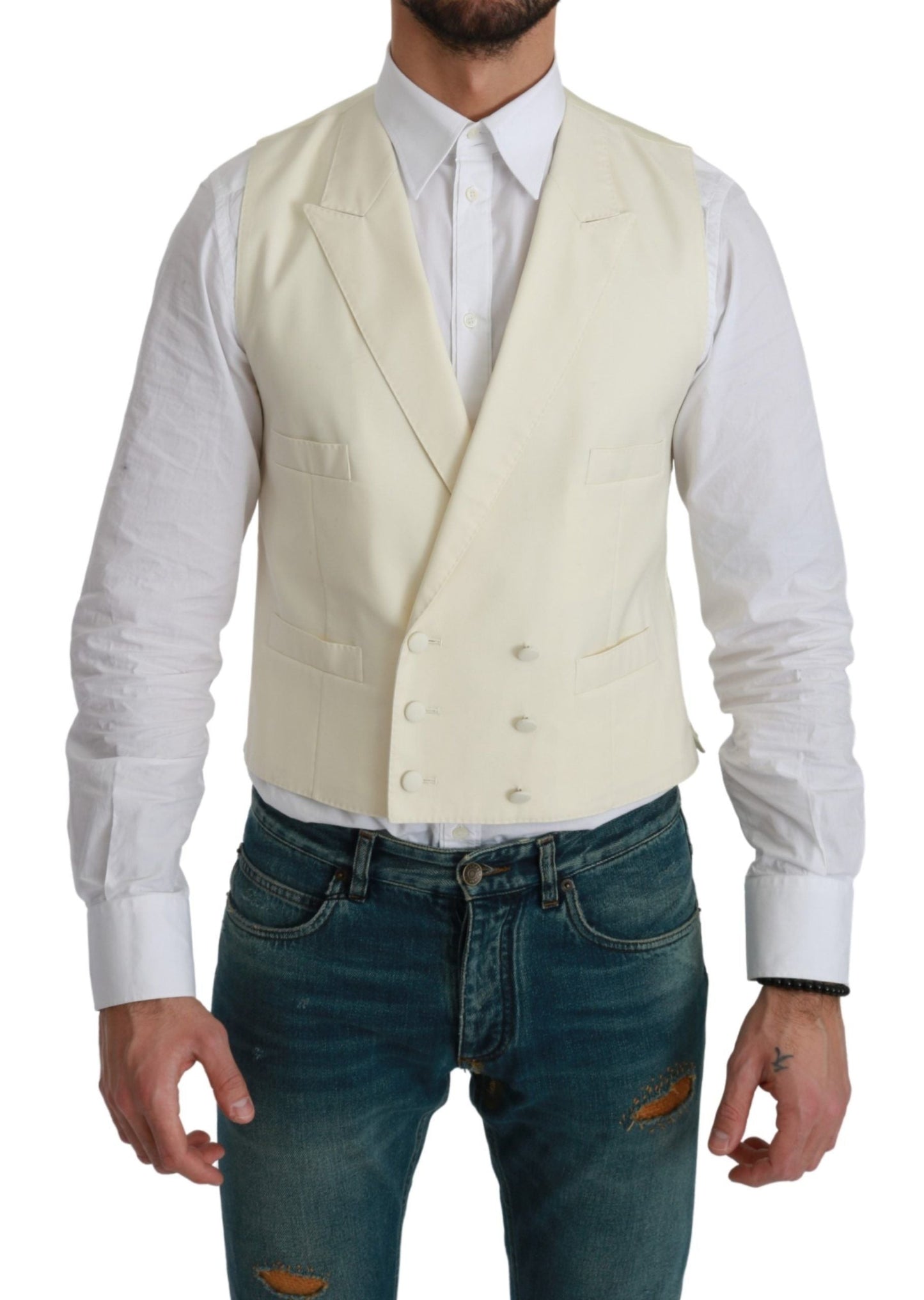Dolce & Gabbana White Waistcoat Formal Wool  Men's Vest