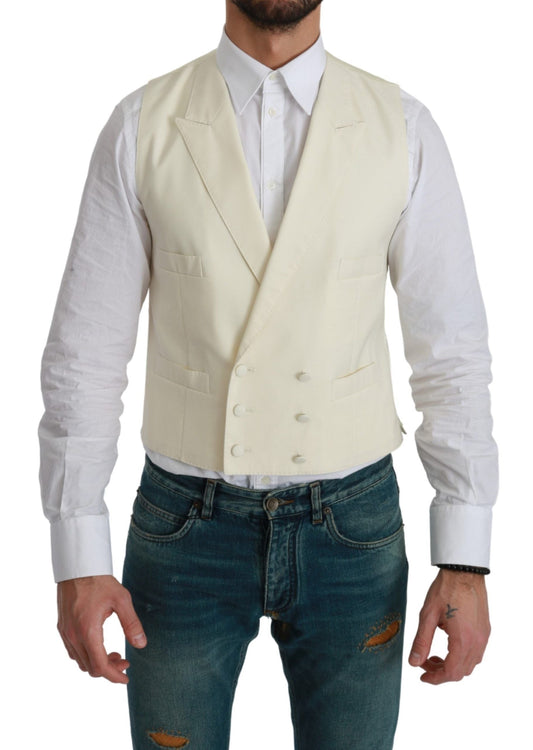 Dolce & Gabbana White Waistcoat Formal Wool  Men's Vest