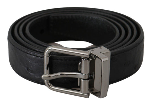 Dolce & Gabbana Black Exotic Skin Pattern Silver Buckle Men's Belt