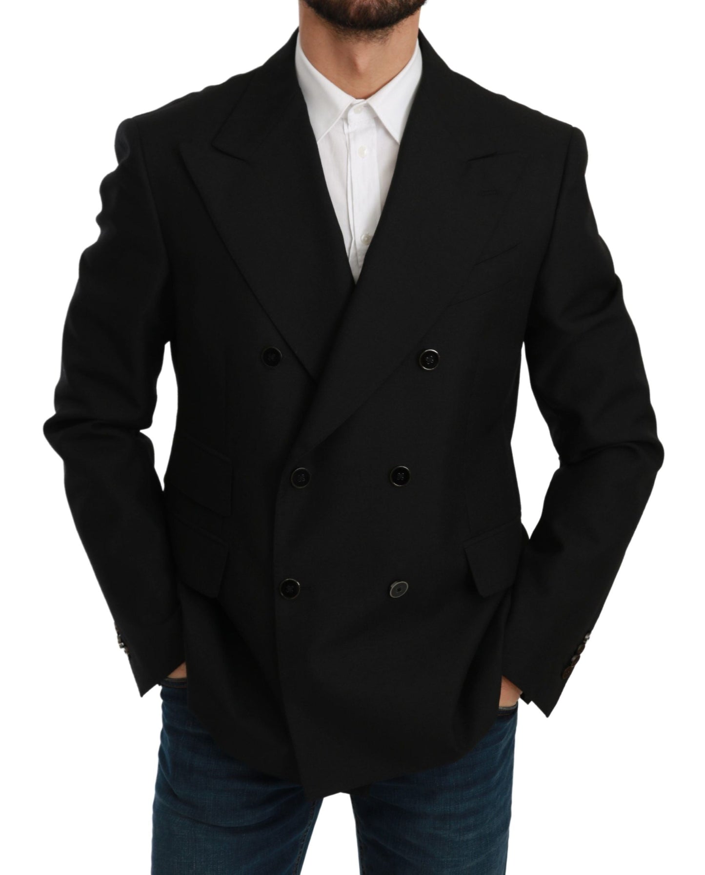 Dolce & Gabbana Black Slim Fit Jacket Coat Wool Men's Blazer