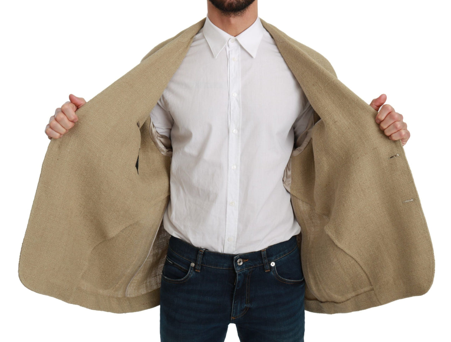 Dolce & Gabbana Beige Jacket Men's 100% Jute Blazer Men's Coat