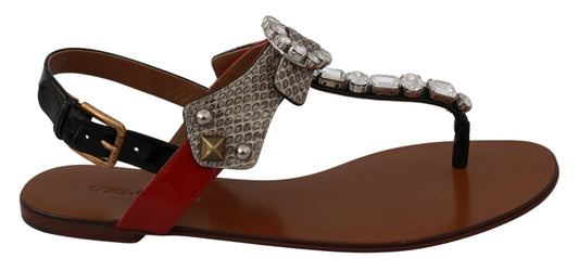 Dolce & Gabbana Leather Ayers Crystal Sandals Flip Flops Women's Shoes
