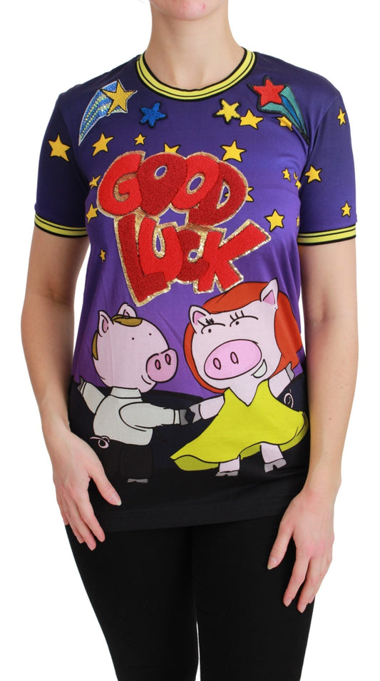 Dolce & Gabbana Purple YEAR OF THE PIG Top Cotton Women's T-shirt