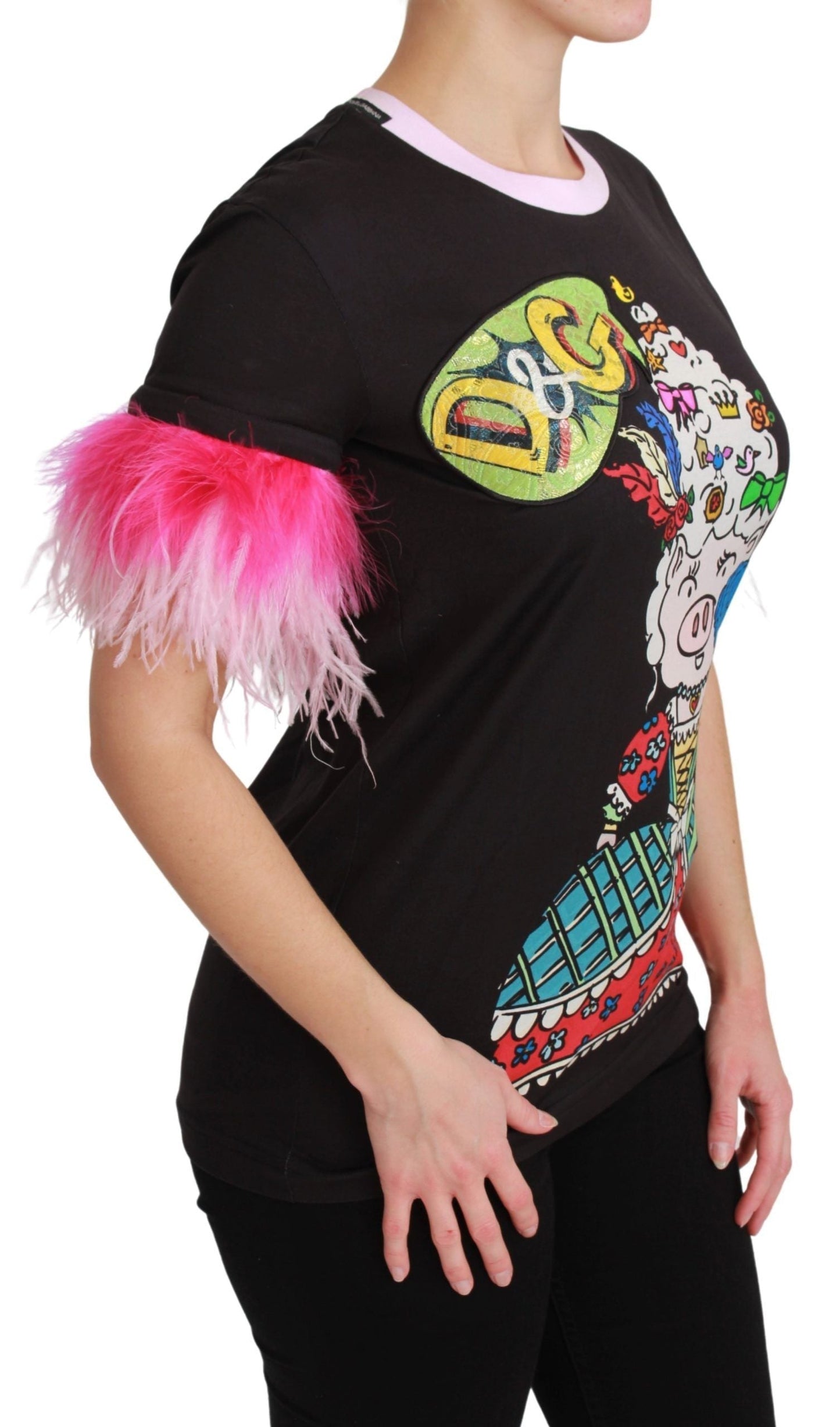 Dolce & Gabbana Black YEAR OF THE PIG Top Cotton  Women's T-shirt