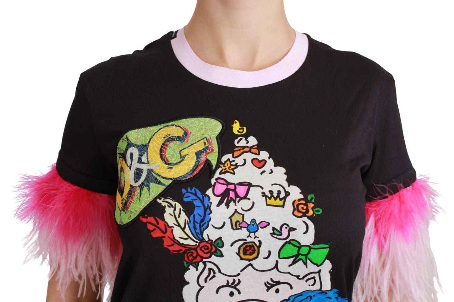 Dolce & Gabbana Black YEAR OF THE PIG Top Cotton  Women's T-shirt