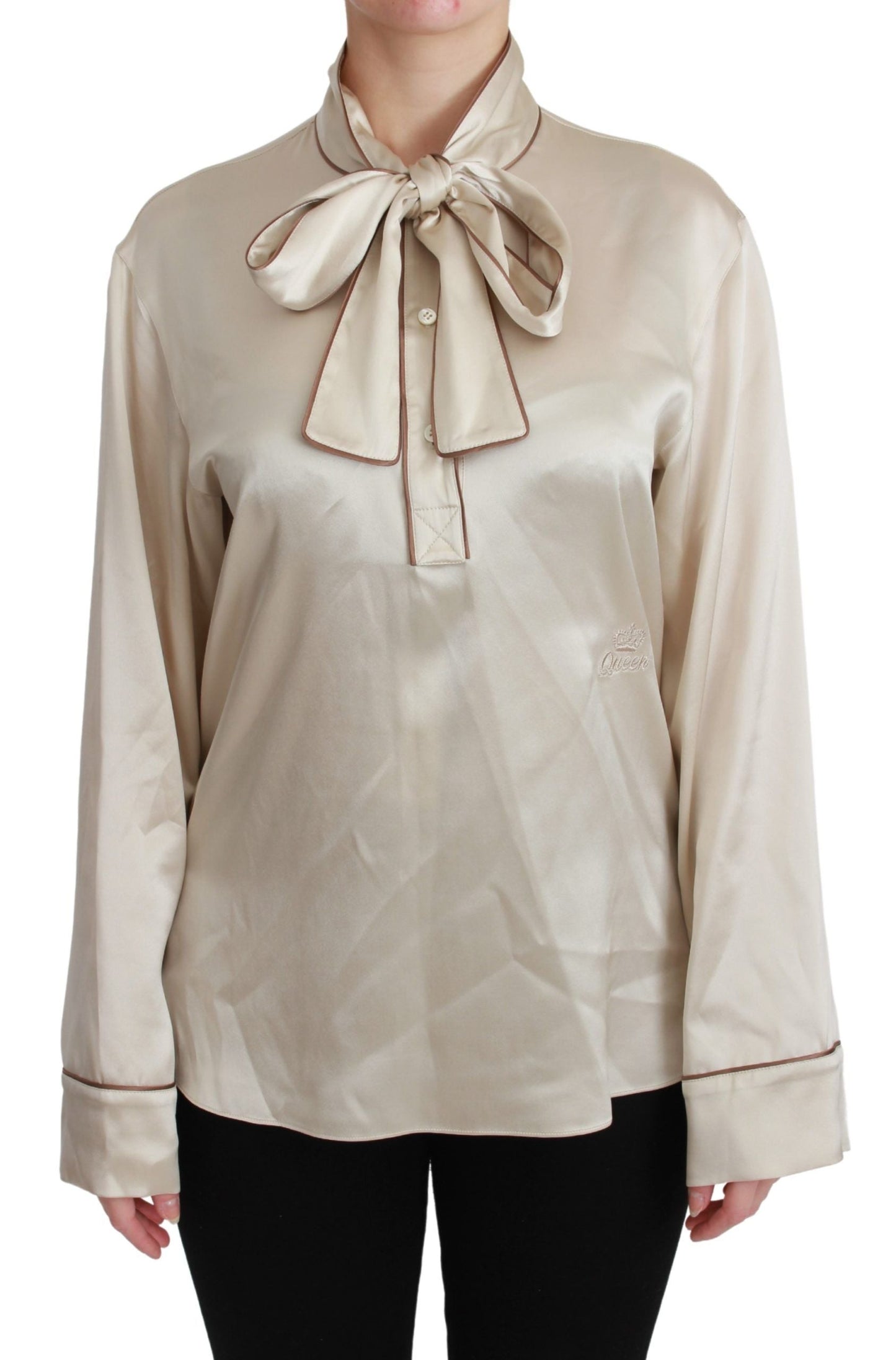 Dolce & Gabbana Beige Sleeve Top Queen Silk Satin Women's Blouse