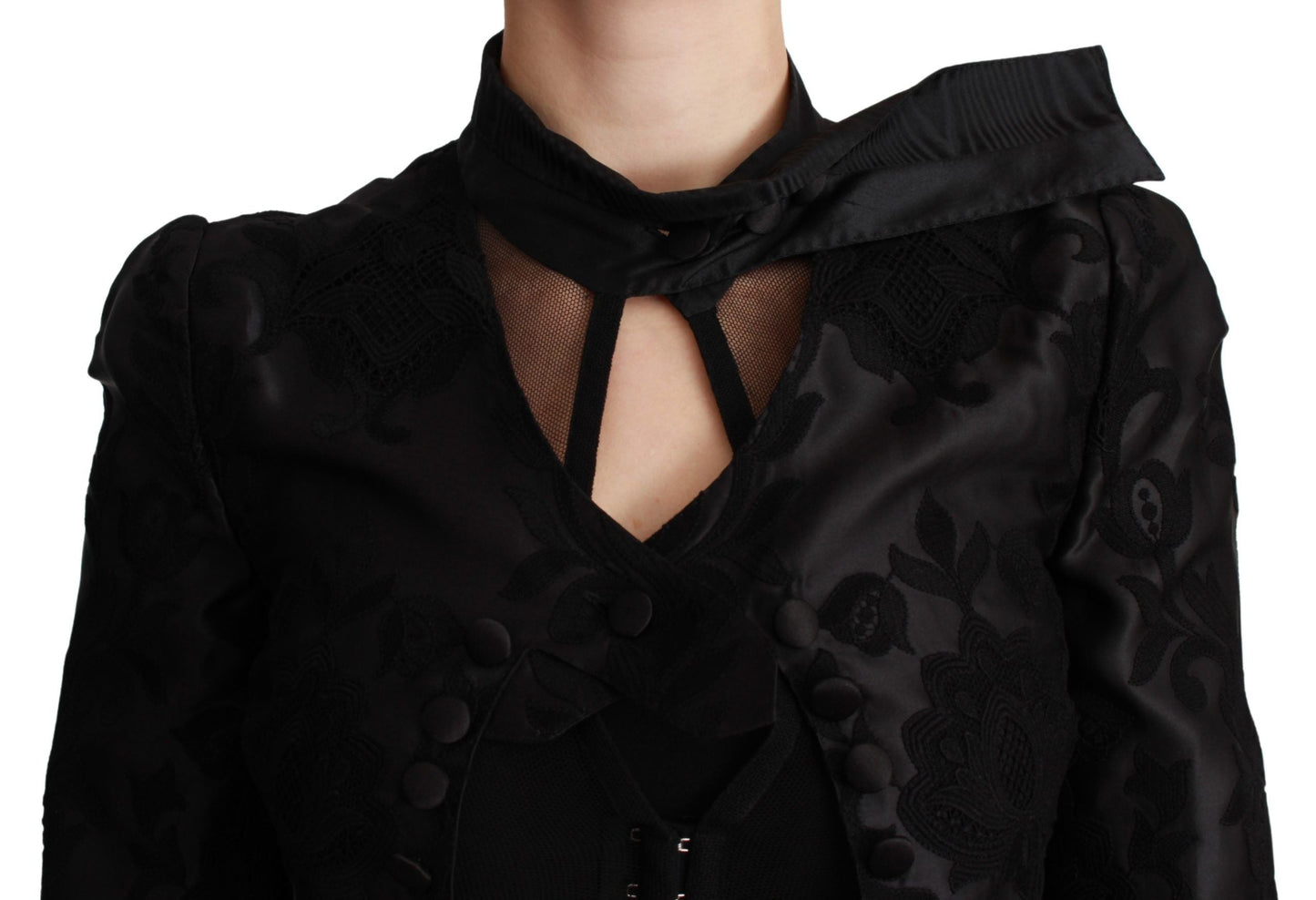 Dolce & Gabbana Black Floral Jacquard Blazer Silk Women's Jacket