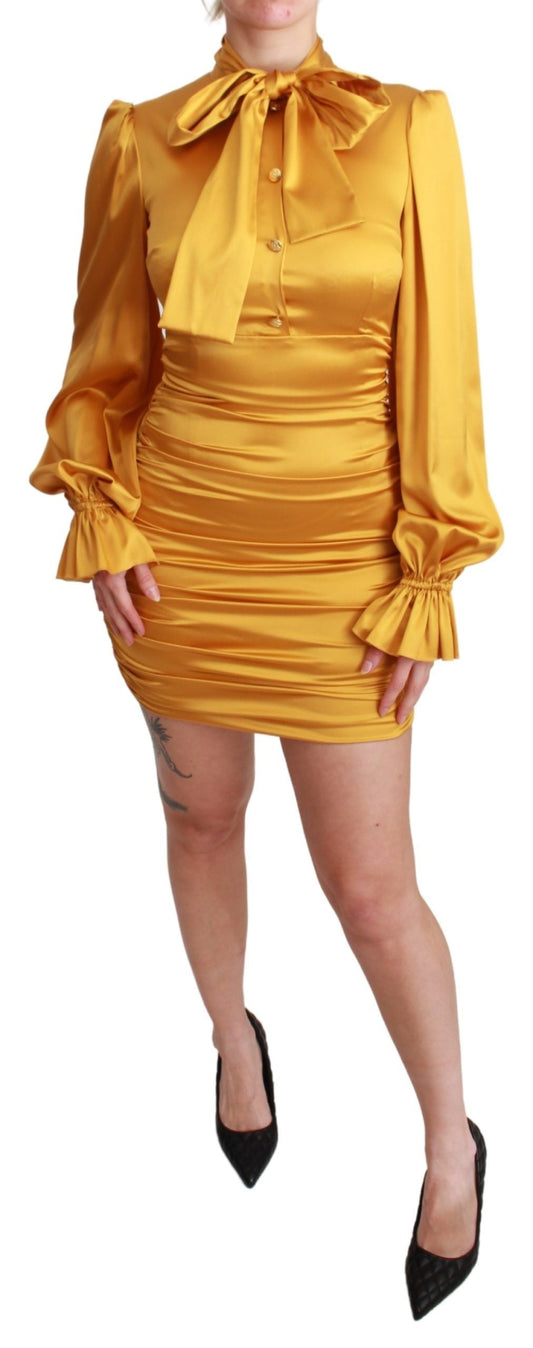 Dolce & Gabbana Yellow Silk Stretch Sheath Bodycon Mini Women's Dress