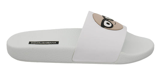 Dolce & Gabbana White Leather #dgfamily Slides Shoes Women's Sandals