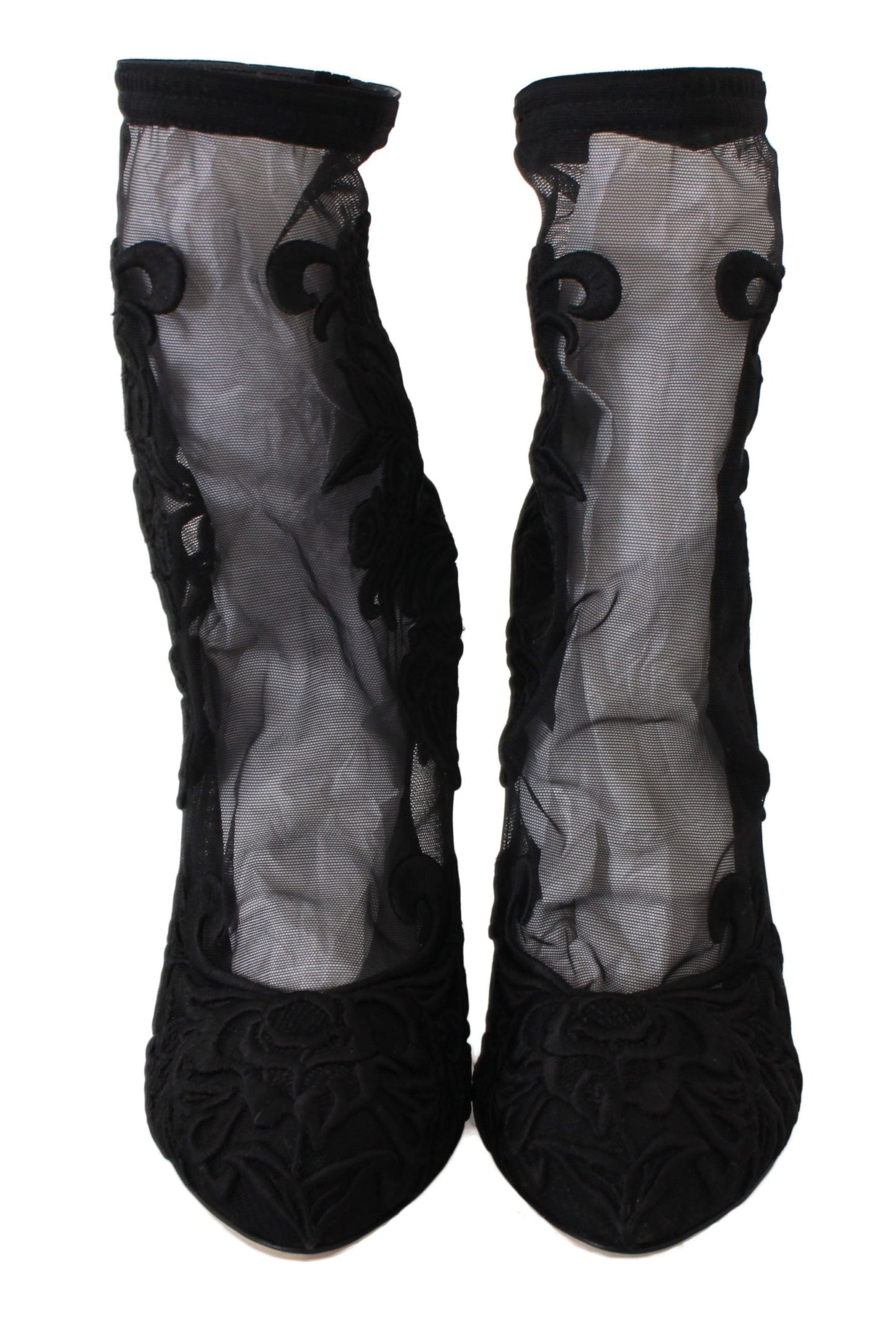 Dolce & Gabbana Black Roses Stilettos Booties Socks Women's Shoes