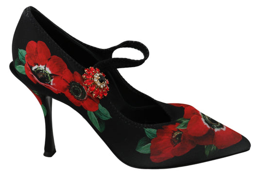 Dolce & Gabbana Black Red Floral Mary Janes Pumps Women's Shoes